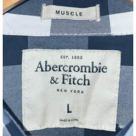 Abercrombie & Fitch Mens Muscle Fit Blue & White Plaid Button-Down Shirt L - Picture 2 of 5